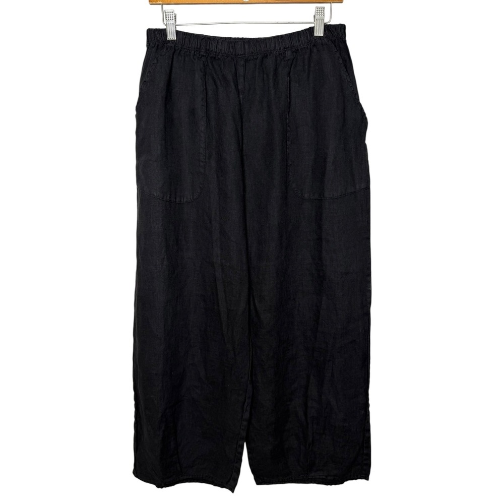 Cotton Lani Linen Wide Leg Pant Black L Pullon Lagenlook Scandi Minimalist Lagom